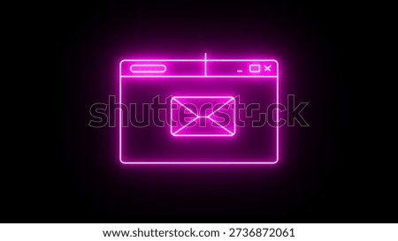 Neon-lit email interface on a modern digital display with envelope icon illustration