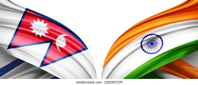 Nepal Flag And India Flag Of Silk-3D Illustration