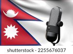 Nepal national flag with microphone composition of voice of truth debate information radio broadcast translation radio podcast freedom of speech concept 3d rendering image