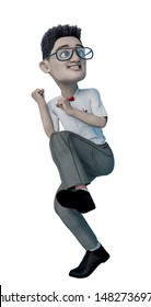 Nerd Cartoon Dancing. This Smart Boy In Clipping Path Is Very Useful For Yours Funny Graphic Design Creations, 3d Illustration