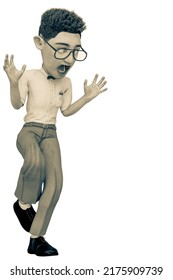 nerd cartoon eek pose. This smart boy in clipping path is very useful for yours funny graphic design creations, 3d illustration