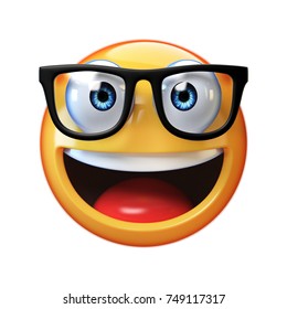 Nerd Emoji Isolated On White Background, Emoticon With Glasses 3d Rendering