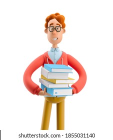 Nerd Larry With Book. 3d Illustration. Study And Education Concept.