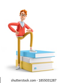 Nerd Larry with book. 3d illustration. Study and education concept.