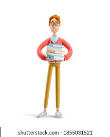 Nerd Larry With Book. 3d Illustration. Study And Education Concept.