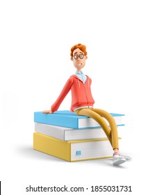 Nerd Larry With Book. 3d Illustration. Study And Education Concept.