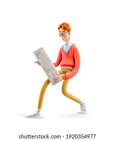 Nerd Larry Plays The Keyboard. 3d Illustration. Programming Concept