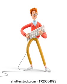 Nerd Larry Plays The Keyboard. 3d Illustration. Programming Concept