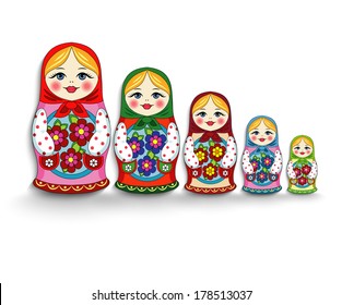 Nested dolls on a white background. Raster copy of vector illustration
