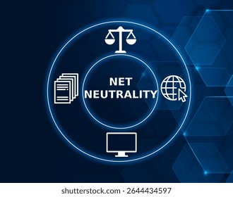 net neutrality tech concept.The principle that internet service providers must treat all data on the internet equally, without discrimination or charging differently by user, content, or platform.