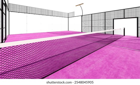 Net violet padel paddle tennis court with floodlight illustration 3d rendering isolated on white background - Powered by Shutterstock