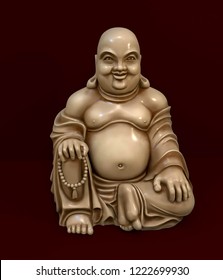 Netsuke Buddha Miniature On Dark Red Stock Illustration 1222699930