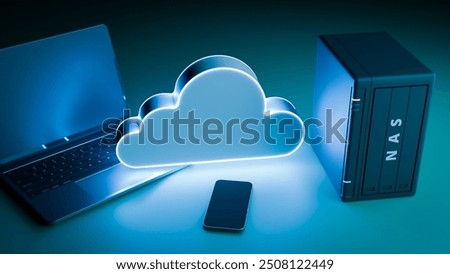 Network Attached Storage drive called "NAS" concepts image. 3d rendering