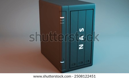Network Attached Storage drive called "NAS" concepts image. 3d rendering