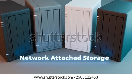 Network Attached Storage drive called "NAS" concepts image. 3d rendering