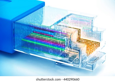 Network cable with fiber optic. Binary cod	
