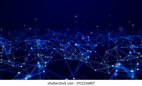 Network Or Connection. Abstract Digital Background Of Points And Lines. Glowing Plexus. Big Data. Abstract Technology Science Background. 3d Rendering