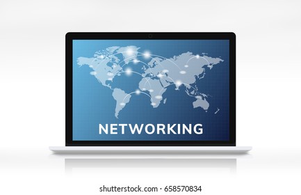 Network connection graphic overlay background on computer screen