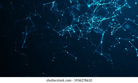 Network connection structure. Abstract background with moving dots and lines. Futuristic illustration. Digital technology design. 3d rendering.
