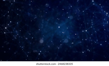 Network connection structure. Abstract blue background with moving dots, lines and triangles. Futuristic illustration. Digital technology design. 3d rendering