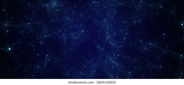 Network connection structure. Abstract blue background with moving dots, lines and triangles. Futuristic illustration. Digital technology design. 3d rendering