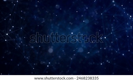 Network connection structure. Abstract blue background with moving dots, lines and triangles. Futuristic illustration. Digital technology design. 3d rendering