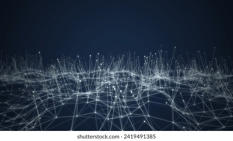 Network connection structure. Big data. Connecting points and lines. Abstract technology background with dynamic wave. 3d render