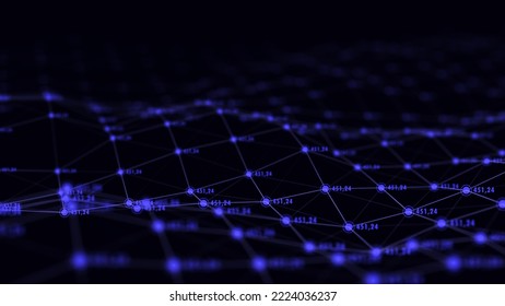 Network Connection Technology Wave Or Structure. Abstract Background With Points And Lines. With Numbers And The Effect Of Data Collection. 3D Rendering.