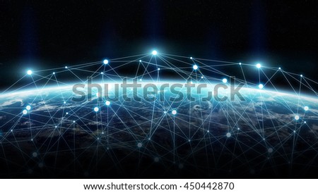 Network connections between different places of the world '3D rendering' 'elements of this image furnished by NASA'