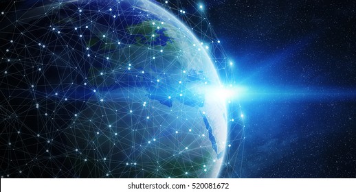 Network And Data Exchange Over Planet Earth In Space 3D Rendering Elements Of This Image Furnished By NASA