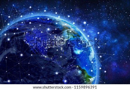 Network and data exchange over planet earth in space .3D rendering .Elements of this image furnished by NASA