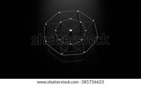 Network, networking, connect, wire. Linking entities. Networking of gold wires on black ground.