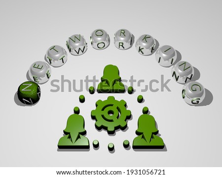 networking 3D icon surrounded by the text of cubic letters, 3D illustration