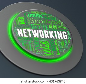 Networking Button Representing Global Communications And Networked 3d Rendering