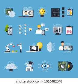 Neural Meshes Networks Isolated Decorative Icons Set On Theme Of Deep Learning Speech And Image Recognition Telemedicine Flat  Illustration  