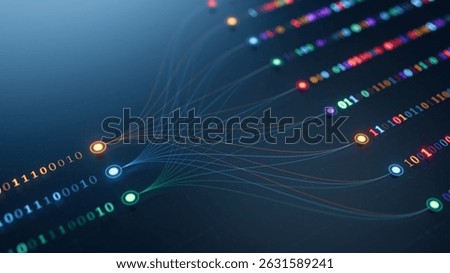 Neural network, Artificial intelligence, Big data, Data stream. 3d illustration