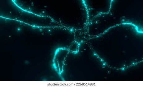 Neural network concept. Data stream. Global database and artificial intelligence. 3d rendering.