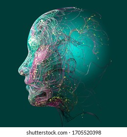 Neurology, philosophy, medicine of the future: neural connections, the development of thought and reflection, how to develop the infinite possibilities of the brain and mind. Human anatomy, 3d render