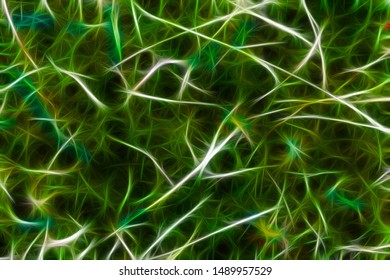 Neuron Brain Cells Abstract Background. Neurons Connections Backdrop Painted In Green Color.
