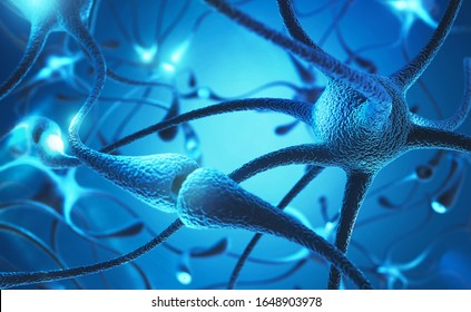 Neuron Cell With Electrical Pulses Concept 3d Illustration.