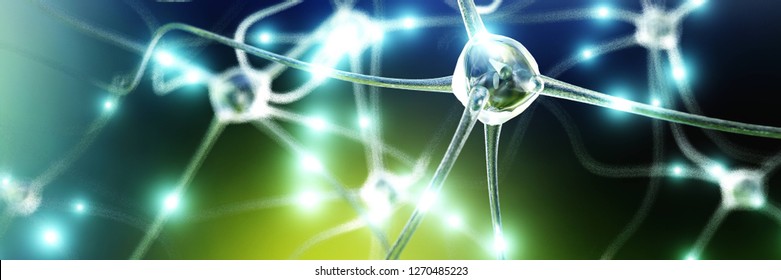 Neuron, neural network, ganglion, brain activity, 3d rendering