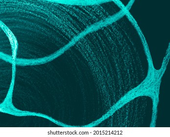 Neuron Texture. Scientific Fractal Sketch. Modern Hand Drawn Image. Pensil Swirled Print. Imaginary Spiral Background. Cool Emerald Hand Drawn Art. Stylish Texture. Digital Ornate Artwork.