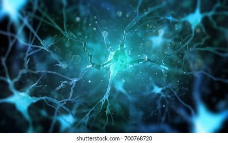 Neurons in the brain on dark background (3d illustration)