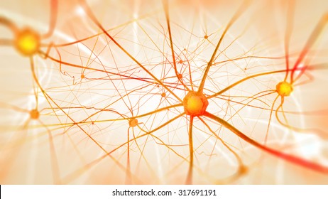Neurons in the brain on light background