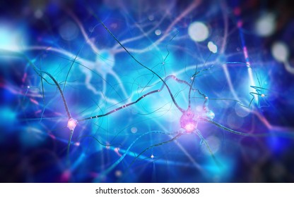 Neurons And Nervous System. 3d Render Of Nerve Cells