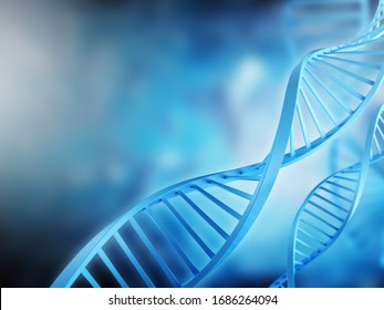 Neutral background for medical purposes. Banner with a 3D model of a DNA molecule on a blue background. 
