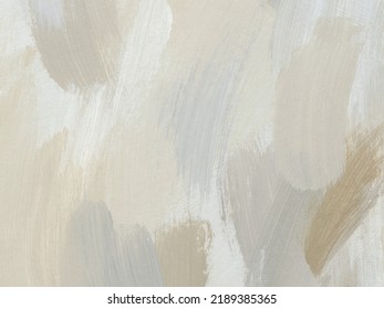 Neutral Background With Paint Brush Strokes. Abstract Art Texture In Muted Colors. Modern Textured Acrylic Template. Hand Drawn Painting On Canvas. Fragment Of Contemporary Artwork