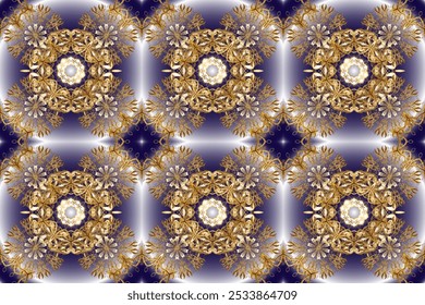 Neutral, brown and violet and golden pattern. Seamless abstract background with repeating elements. Elegant raster classic pattern.
