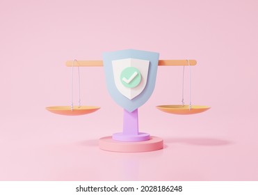 Neutral Concept. Court Loyal Fair Symbol On Scales With Balance Not Taking Sides Whom, Cartoon Minimal Style On Pink Background. 3d Render. Illustration