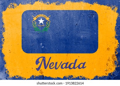 Nevada flag vintage road tin sign rusty board. Retro grunge flag of Nevada decor background.